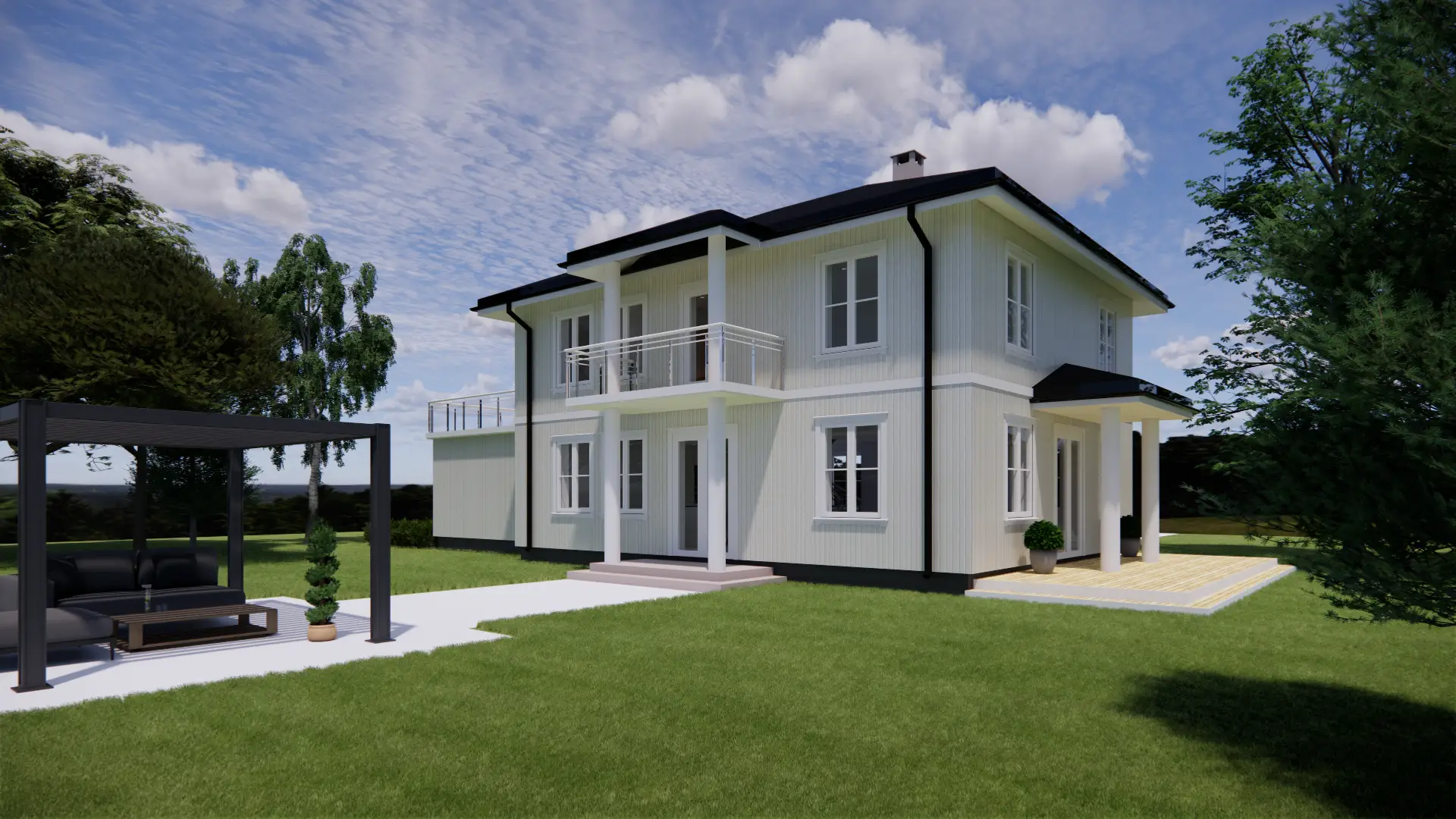 Fotorealistisk render av ferdighusmodell